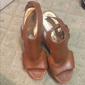 Michael Kors Brown Leather Wedge Sandals